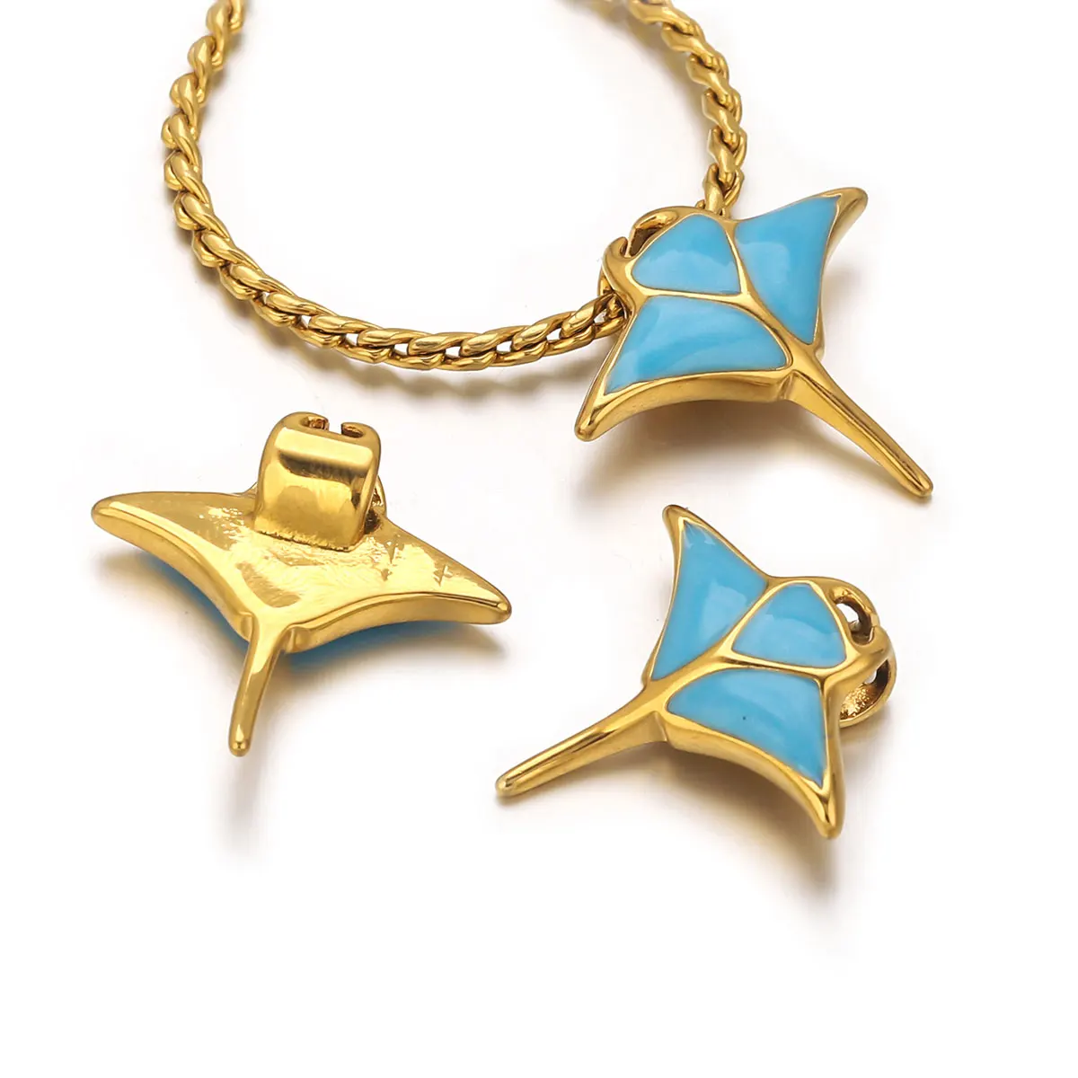 2025 New 2pcs Stainless Steel Devil Fish Charm Blue Enamel DIY Necklace Bracelet Jewelry Making Accessories Waterproof Wholesale view 2