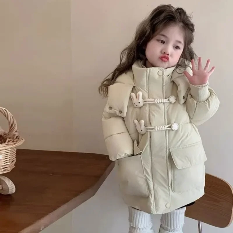 

2025 Winter Fleece-Lined Thickened Cotton Coat for Toddler & Kids Girls, Stylish & Warm Outdoor Jacket with Hood