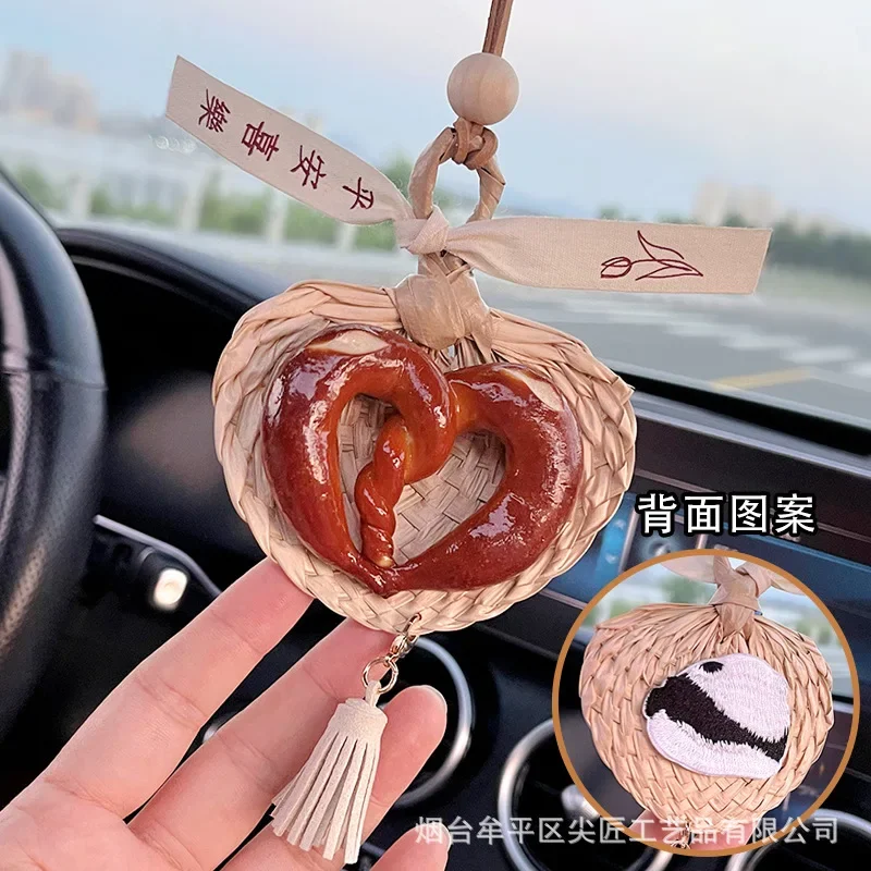 Authentic Pretzel Bread Car Pendant Rearview Mirror Hanging Ornament Creative Car Interior Decor Accessories Handmade