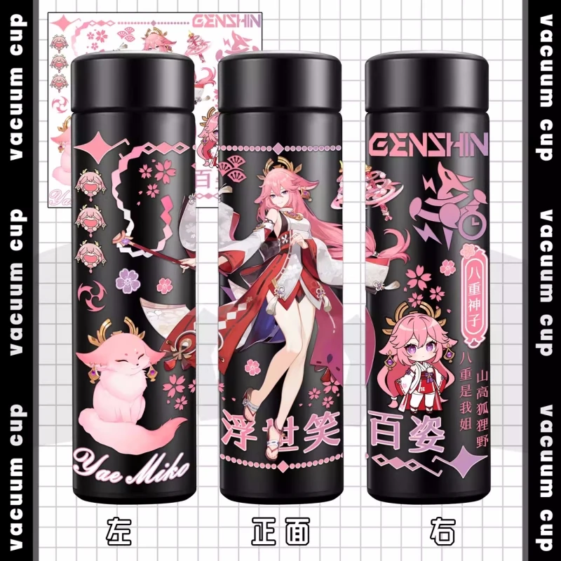 Anime Genshin Impact Zhongli Hu Tao Arlecchino 500ml Stainless Steel Thermos Cup with Temperature Display Outdoor Students Gift