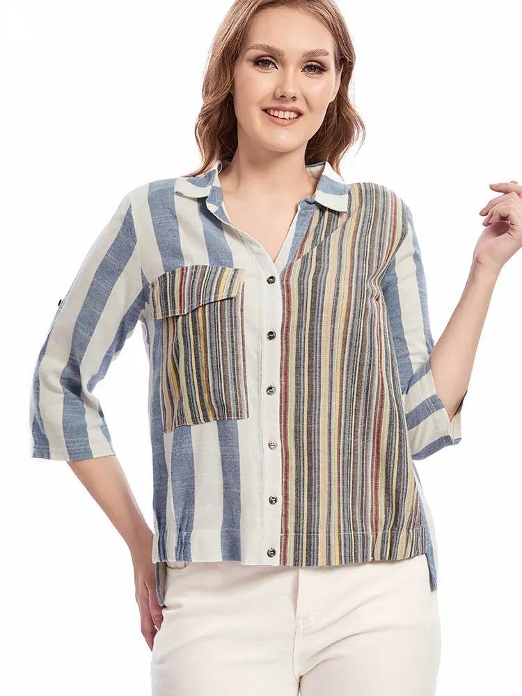 Womens plus size woven lapel shirt belongs to the category of womens clothing