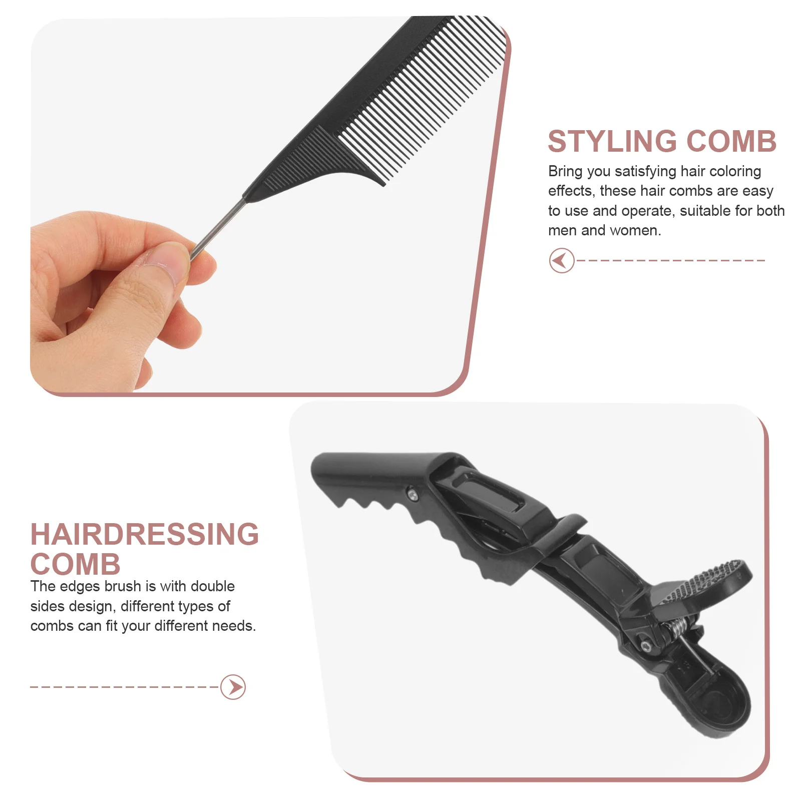 

1Set Tail Comb Set Professional Hair Stylist Teasing Comb Edges Brush Double Sides Parting Hair Combs Barber Haircut Styling