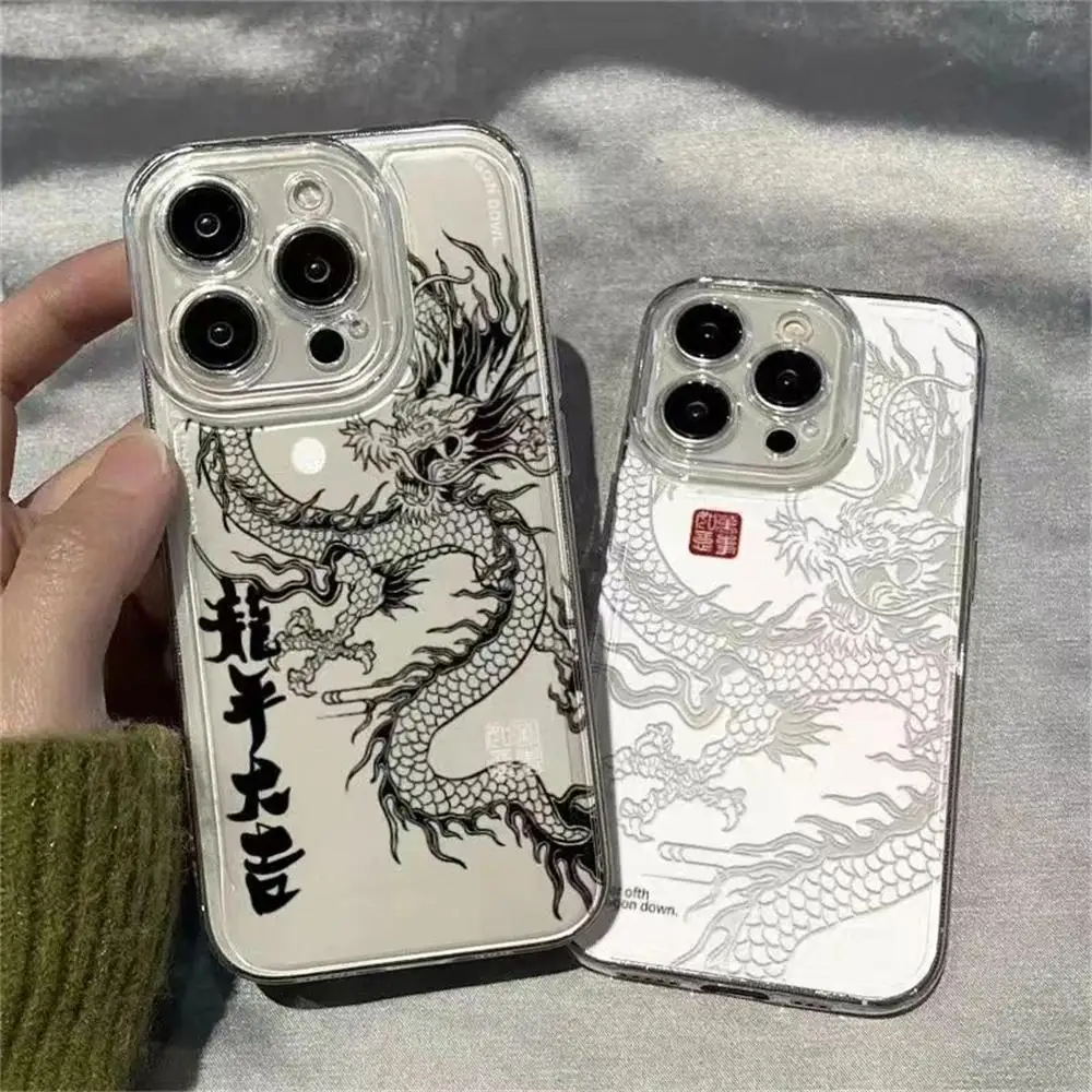 New Phone Cases For iPhone 15 Pro Max 14 11 12 13 Mini XR XS 7 8 6 6S Plus SE 2020 2022 Chinese Dragon Soft Clear TPU Case Cover