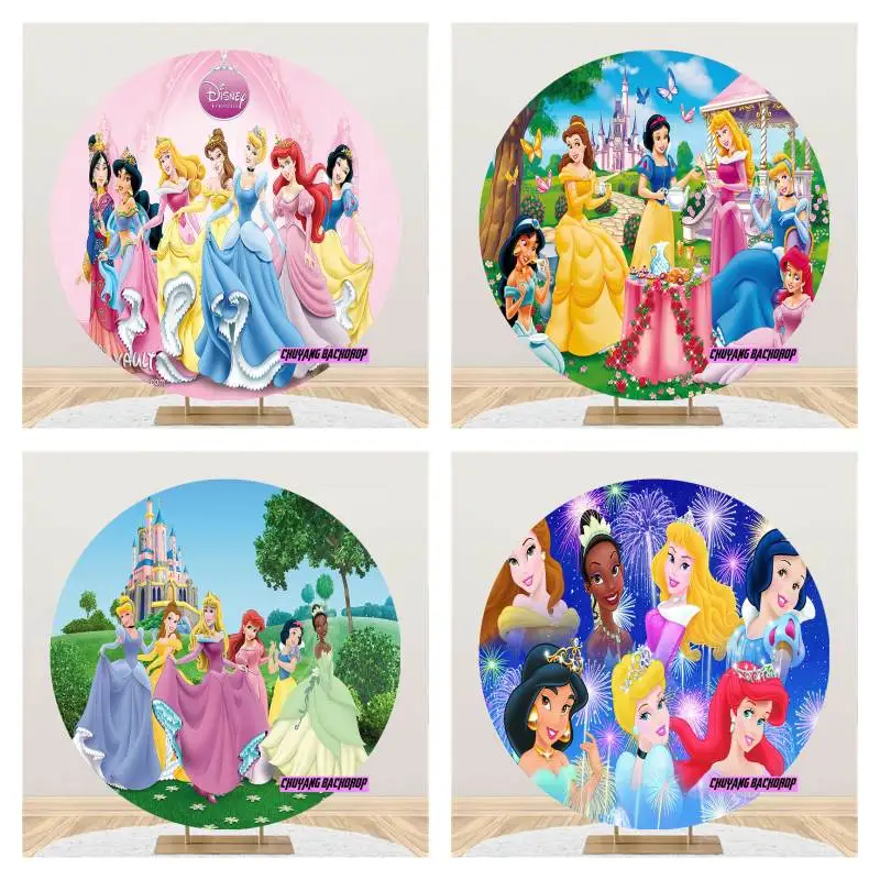 Castle Palace Disney Princess Backdrop Baby Shower Kids Girls Birthday Baby Shower Party Decorations Round Fabric Background