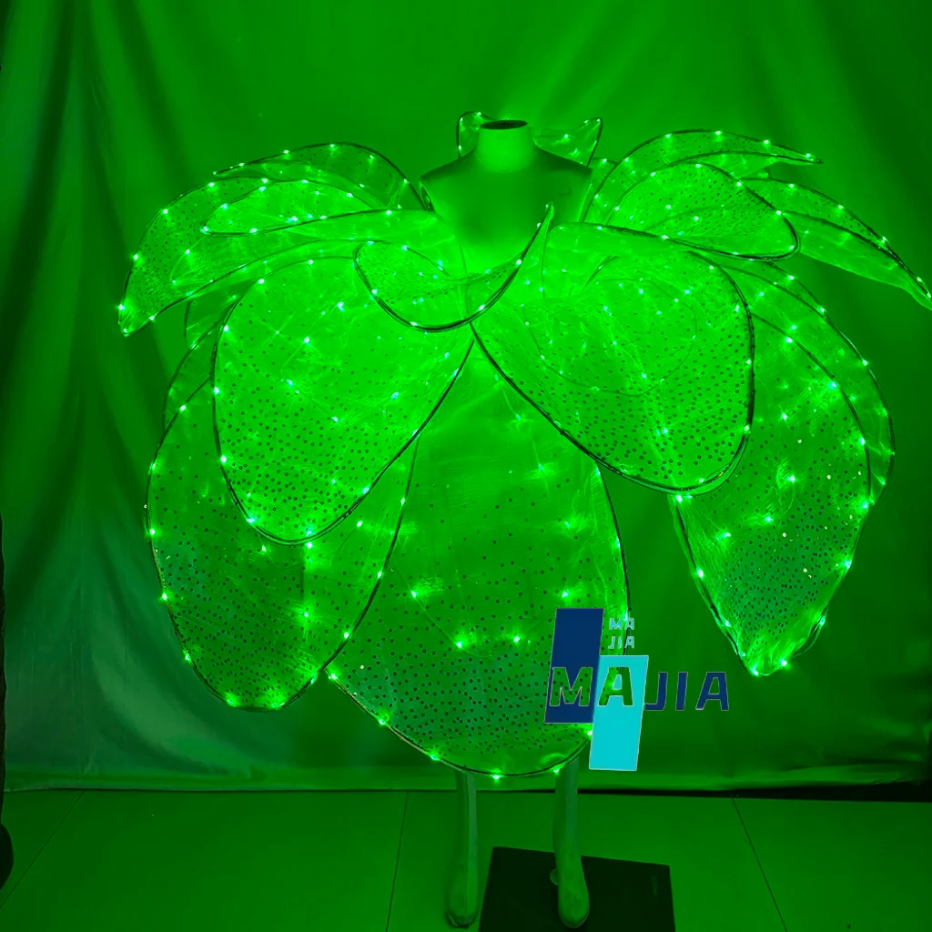 LED Flower Skirt for Stage Performance, Remote Control Dance Costume with Opening Petals and Adjustable Brightness