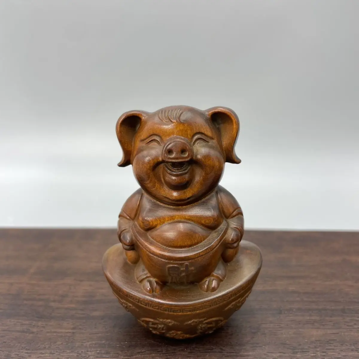 Hand Carved Wood Zodiac ingot pig Statue Figurine Desktop Ornaments Home Decoration