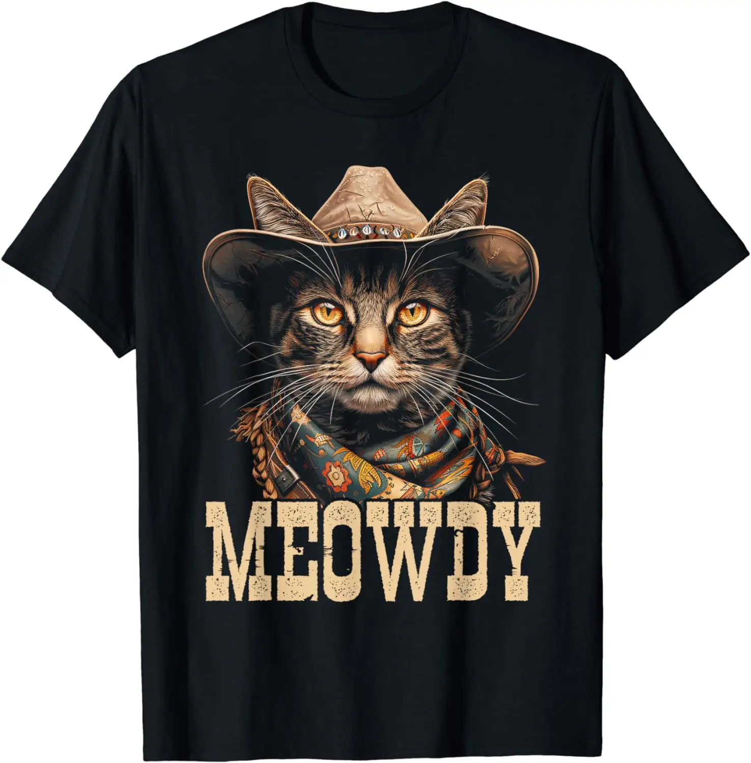 

Meowdy Funny West Cat Cowboy Hat Poster Funny Animal Cats T-Shirt Oversized T Shirt Cool Fashion Short Sleeve