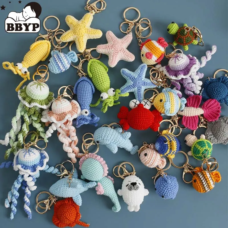 Image of Niedliche Meereslebewesen-Serie Gewebter Strickgarn-Schlüsselanhänger Wollfaden Häkel-Puppe Dekoration Kreatives Geburtstagsgeschenk
