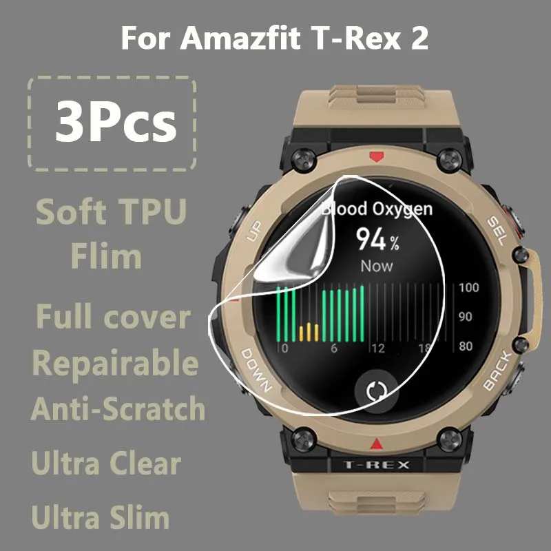 3Pcs For Amazfit T-Rex 2 Pro SmartWatch Anti-Scratch Soft TPU Repairable Protective Film Screen Protector -Not Tempered Glass