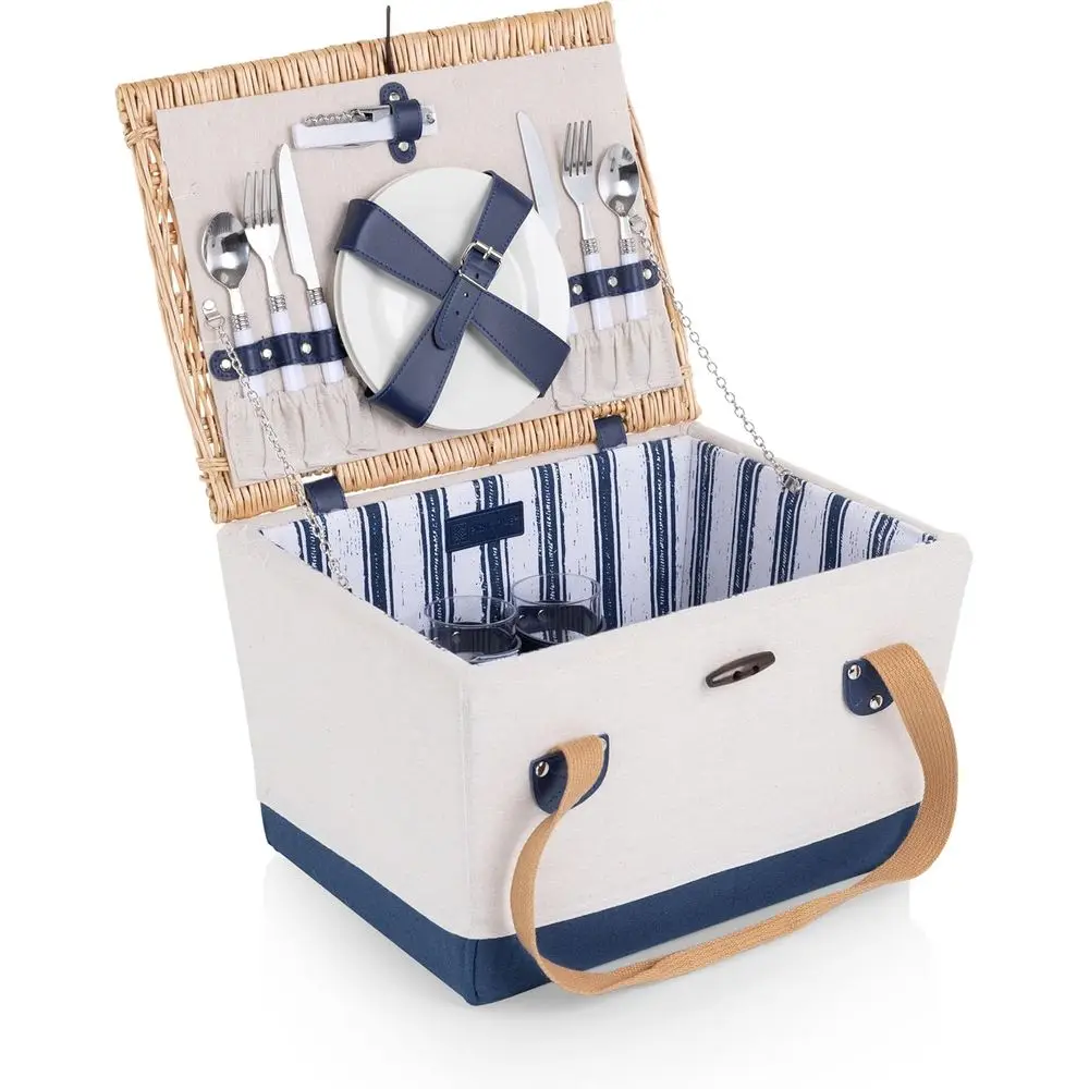 Elegante Cesta de Picnic de Madera de Estilo Vintage con Lona y Tapa Tejida para un Servicio de Lujo