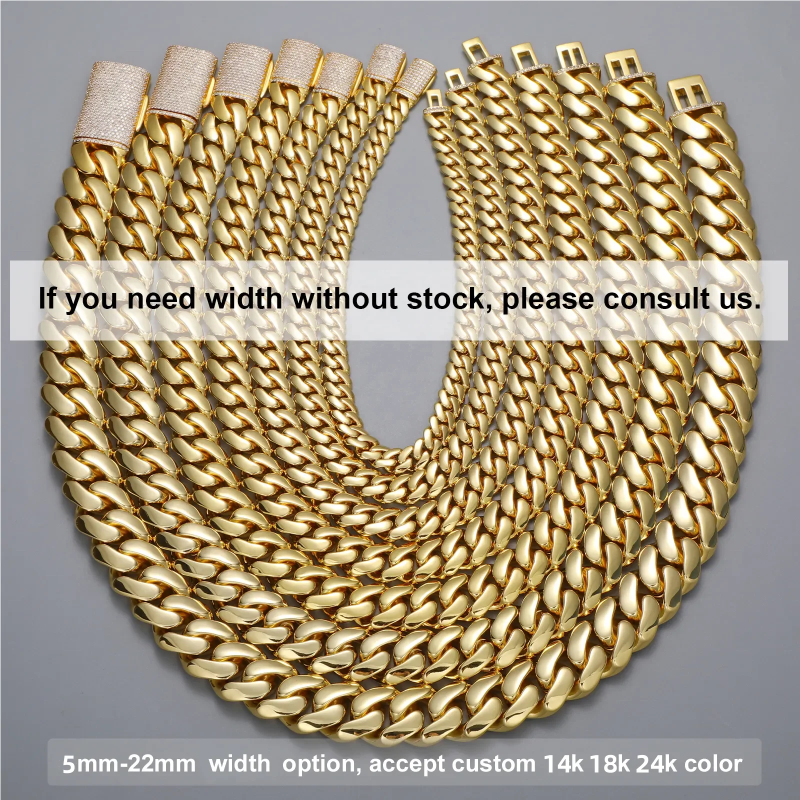 

US Inventory Wholesale Hip Hop Jewelry Luxury 14K 18K Gold Plated Choker Solid Miami Cuban Link Chain Necklace for Men