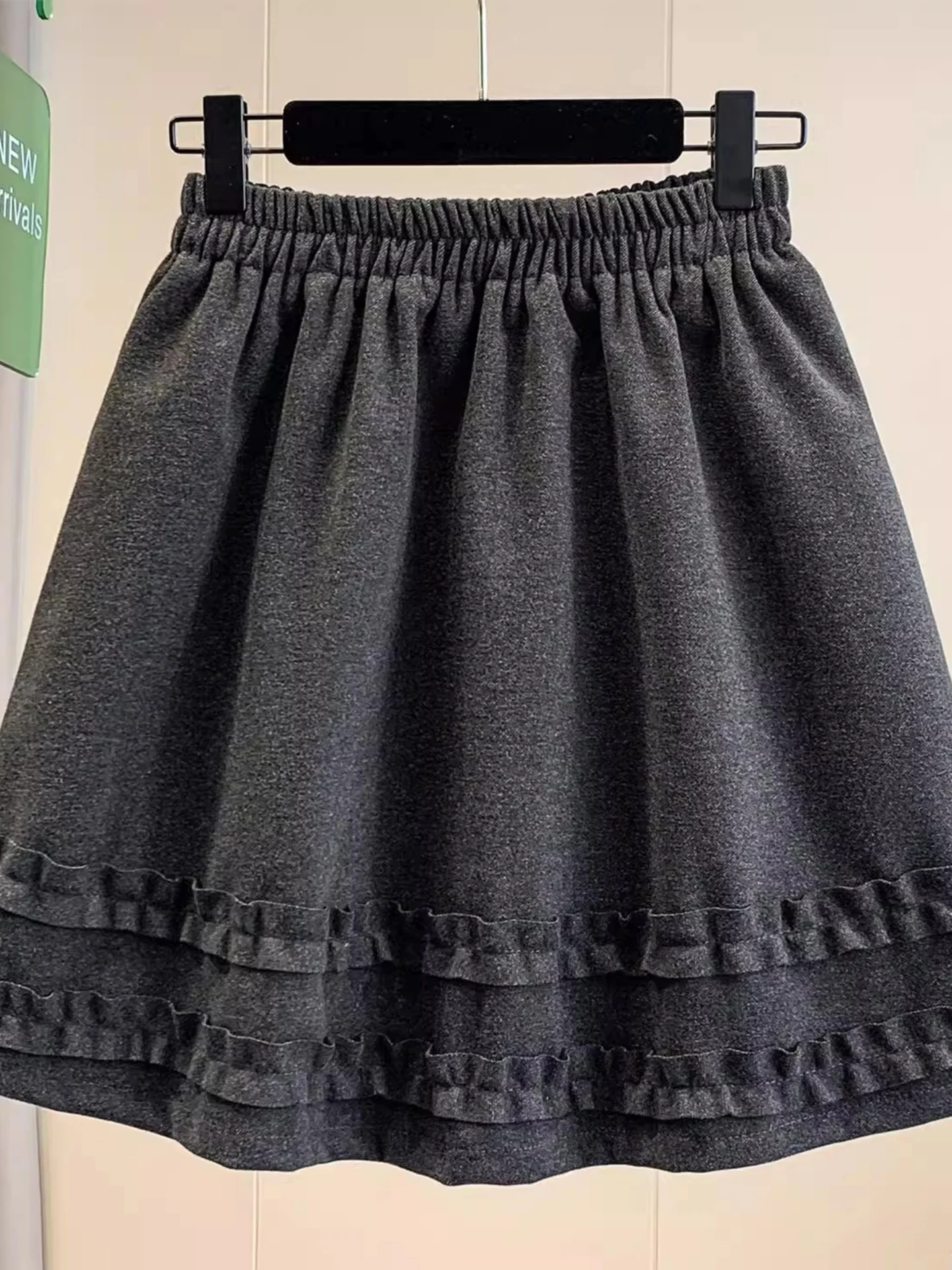 กระโปรงทรงพองเอวสูงสำหรับผู้หญิง ฤดูใบไม้ร่วง ฤดูหนาว ผ้าขนสัตว์หนา ดีไซน์ลายไม้ ไซส์พลัส สไตล์ลำลอง