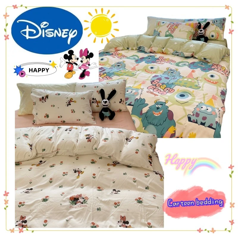 

Высококачественная аниме Disney с Микки и Минни, новая промытая хлопковая простыня, пододеяльник, комплект из четырех предметов, студенческий общежитие, комплект из трех предметов