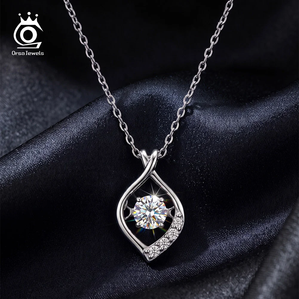 ORSA JEWELS 925 Sterling Silver D Color VVS Moissanite Teardrop Necklace Brilliant Elegant Pendant Jewelry Gift for Women MON22 3