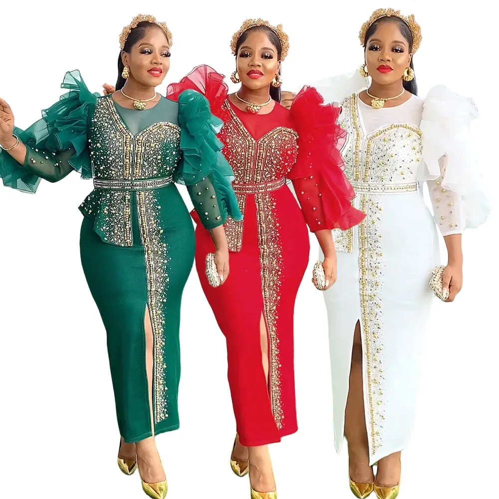 Dostosowane luksusowe sukienki vintage dla kobiet wesele bal suknia wieczorowa sukienka z długim rękawem Dashiki szata z koralikami turcja afrykańska