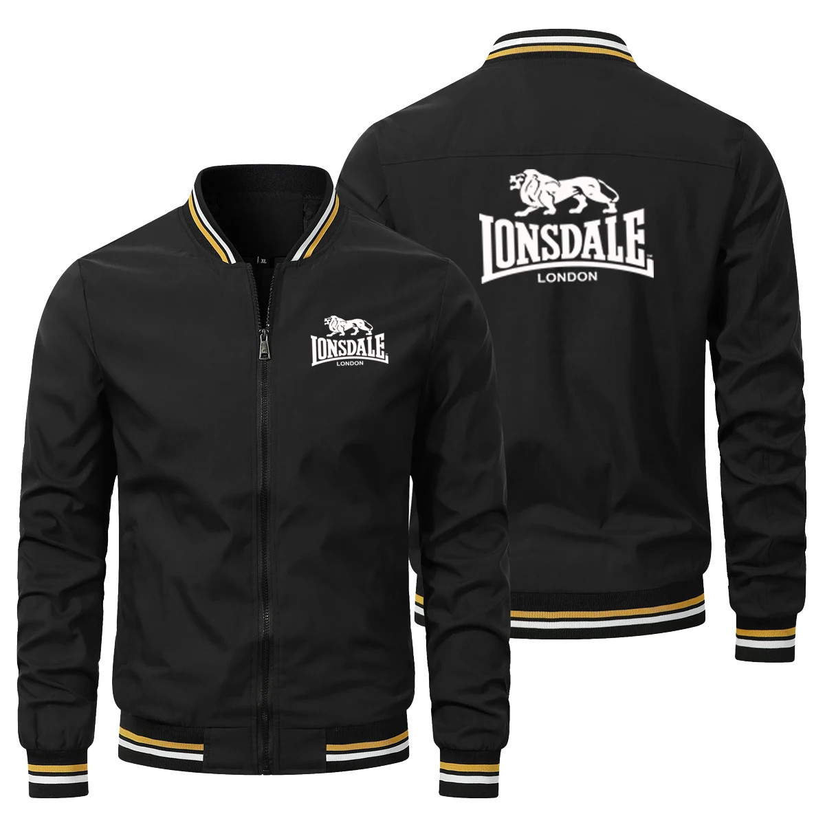Men's Zipper and V-Neck Casual Baseball Jacket, Outdoor Hiking Jacket Sports Jacket, Men's Windproof Jacket, LONSDALE Autumn and