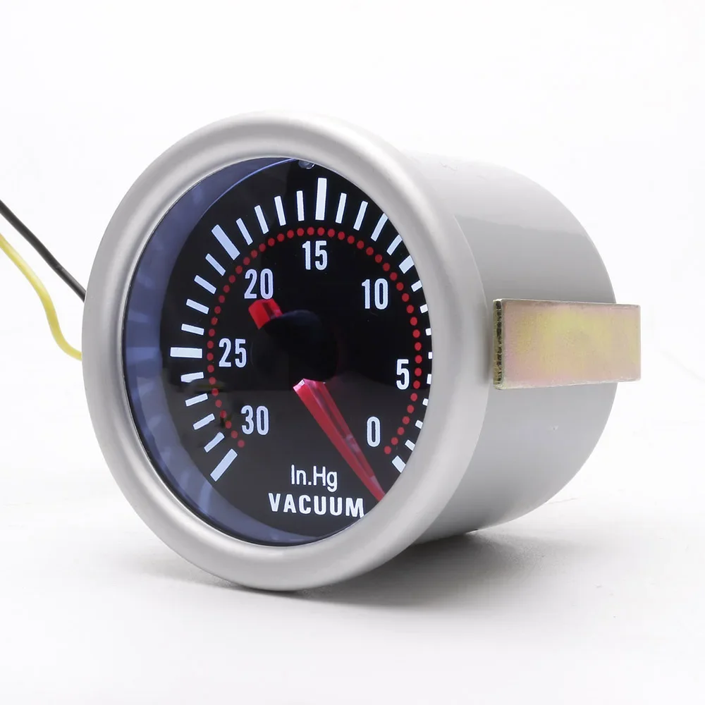 2 "52 مللي متر 12 فولت مقياس فراغ السيارات-30 ~ 0 بوصة زئبقي عرض عدسة الدخان سباق السيارات فراغ متر الأبيض LED #2