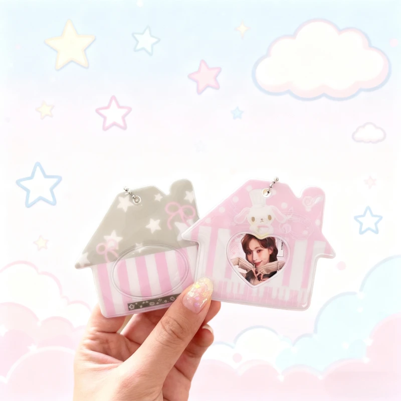 الكورية Ins لطيف الكرتون منزل على شكل حامل بطاقة Kpop 2 بوصة المعبود ID Photocard المنظم Kawaii فتاة على ظهره قلادة المفاتيح #1