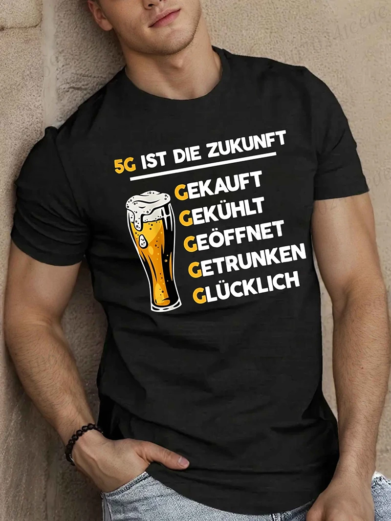 Camisetas masculinas de manga curta com estampa gráfica - Camiseta masculina engraçada com estampa de cerveja alemã '5G é o futuro' - Camisetas masculinas com estampa de cerveja, bebidas, álcool, tops unissex