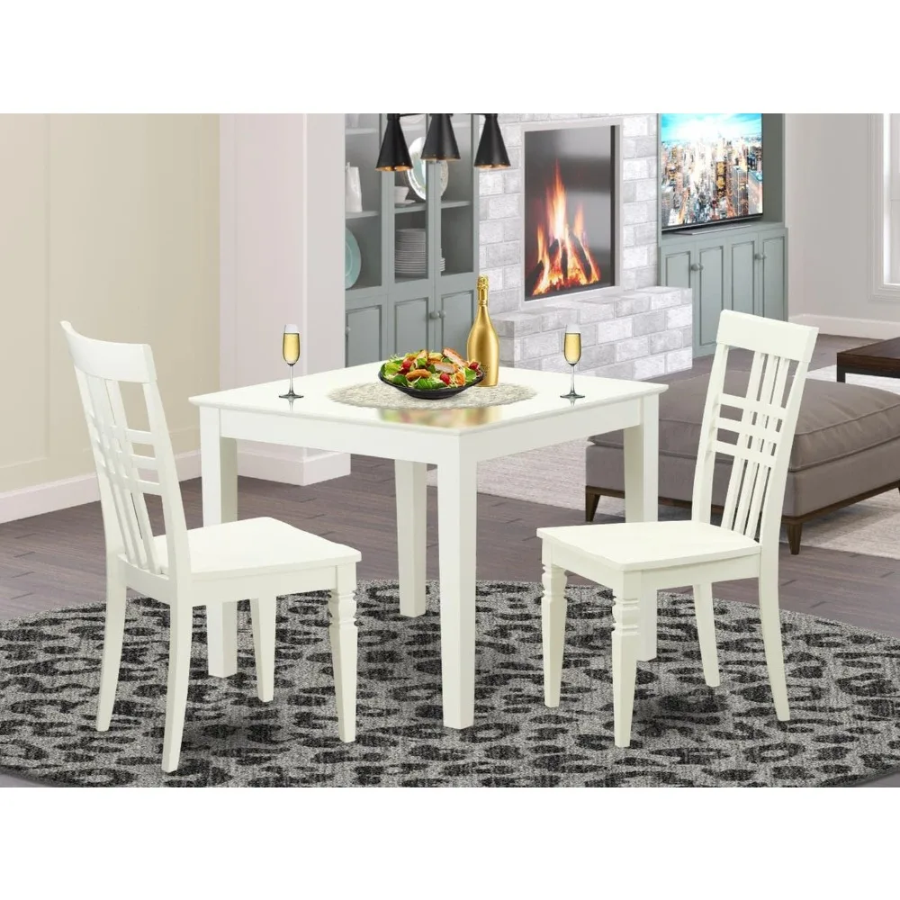 Dining Tables Oxford 3 Piece Set Contains a Square Dinner Table and 2 Kitchen Dining Chairs, 36x36 Inch, Linen White