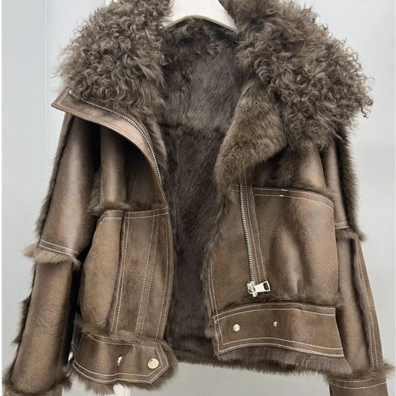 أحدث معطف نسائي راقي مصنوع من فرو الأرانب مع ياقة صوف الشاطئ للتخسيس والنحيف أحدث طراز الشتاء الشبابي #3