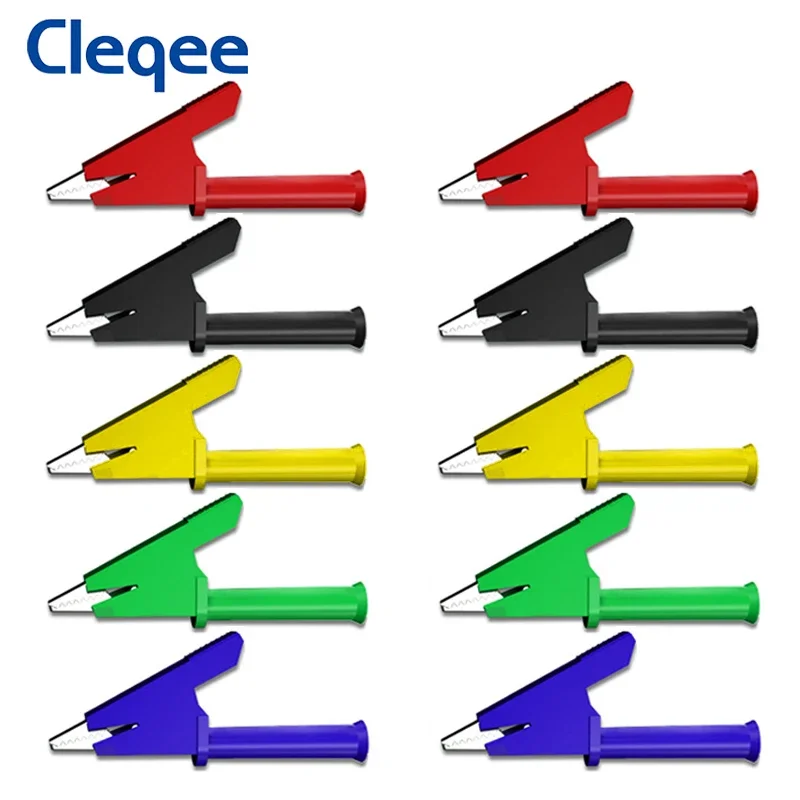 Cleqee-Heavy Duty Jacaré Clips, Crocodilo Clamp, Segurança Elétrica Test Clip, 4mm Soquete, 20A, 1000V, P2002, 10Pcs