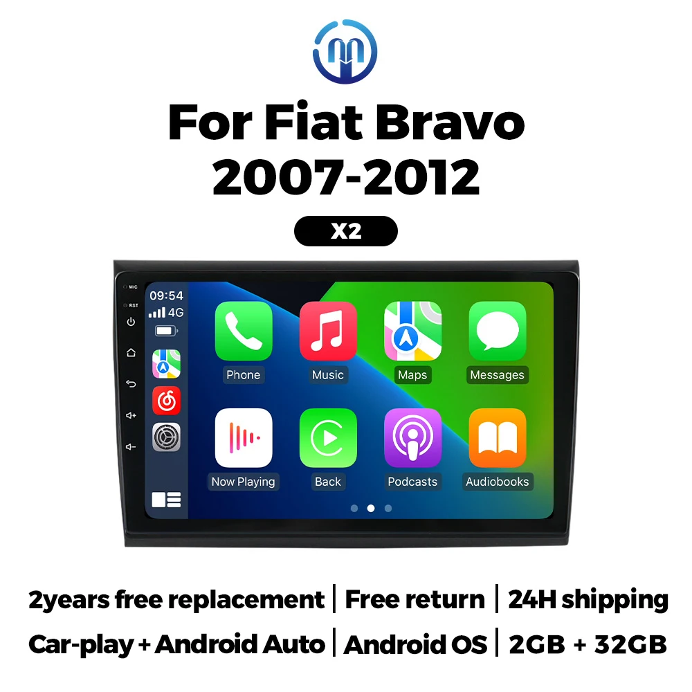 Navifly 9 Inch Android GPS Navigation For Fiat Bravo 2007-2012 IPS Touch Screen Wireless Carplay Android Auto BT FM Car Headunit