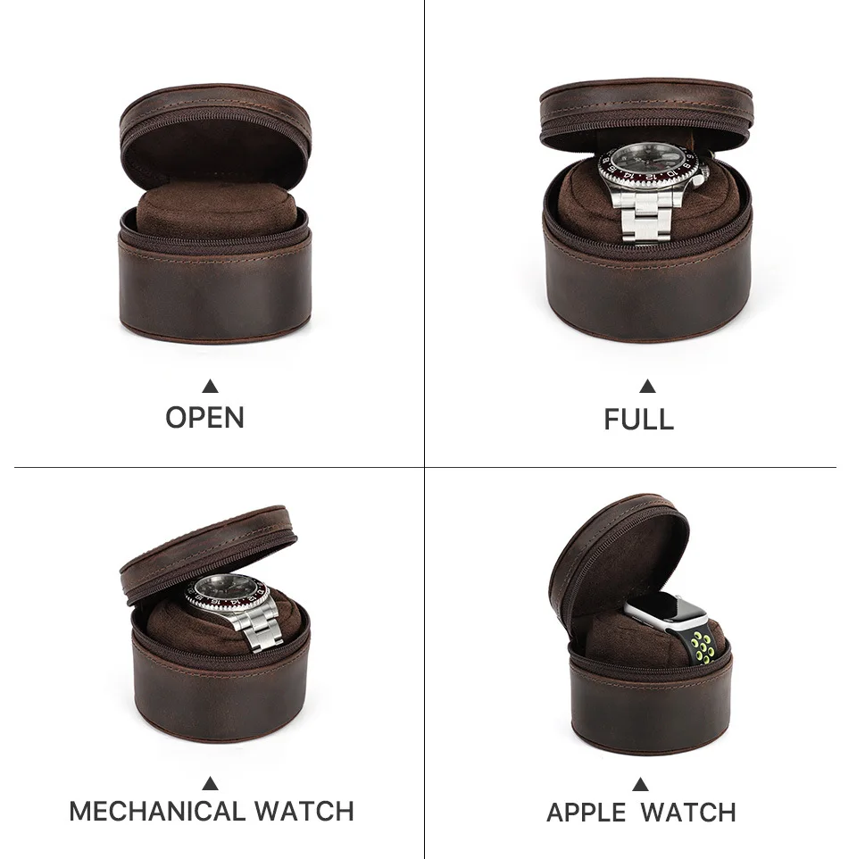 レトロな牛革の機械式時計ケース,ポータブル,シングルパック,収納,ギフトボックス