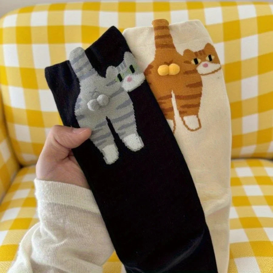 2Pairs Kreative Cartoon Katze Frauen Kniehohe Socken Weiche Personalisierte Ball Socken Paar Socken