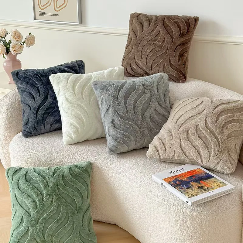 4Pcs Throw Pillow Covers, 17×17 inch 3D Textured Wave Plush Cushion Cases, Soft Fluffy Decorative Pillowcases for Sofa Couch Bed
