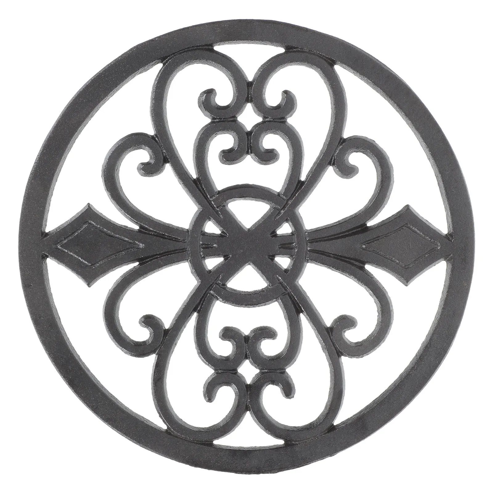 

Black Cast Iron Trivet Hot Pot Pad Hollow Design Heat Insulation Practical Decorative Tableware Placemat Cast Iron Trivet