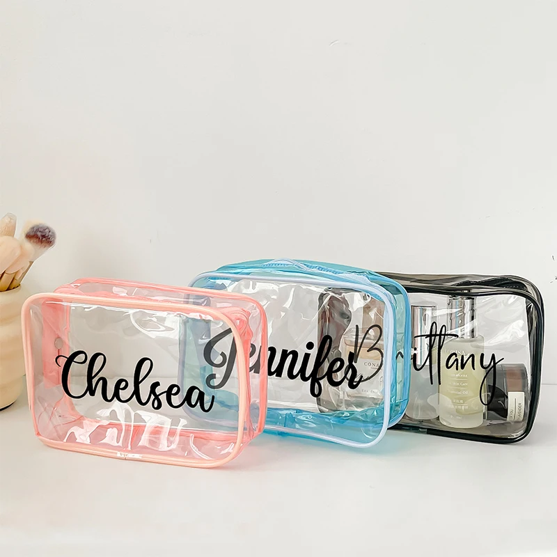 Personalized Bridesmaid Clear Makeup Bag Cosmetic Ideal Toiletry Bachelorette Party Gift for Her Proposal Summer Transparent Bag