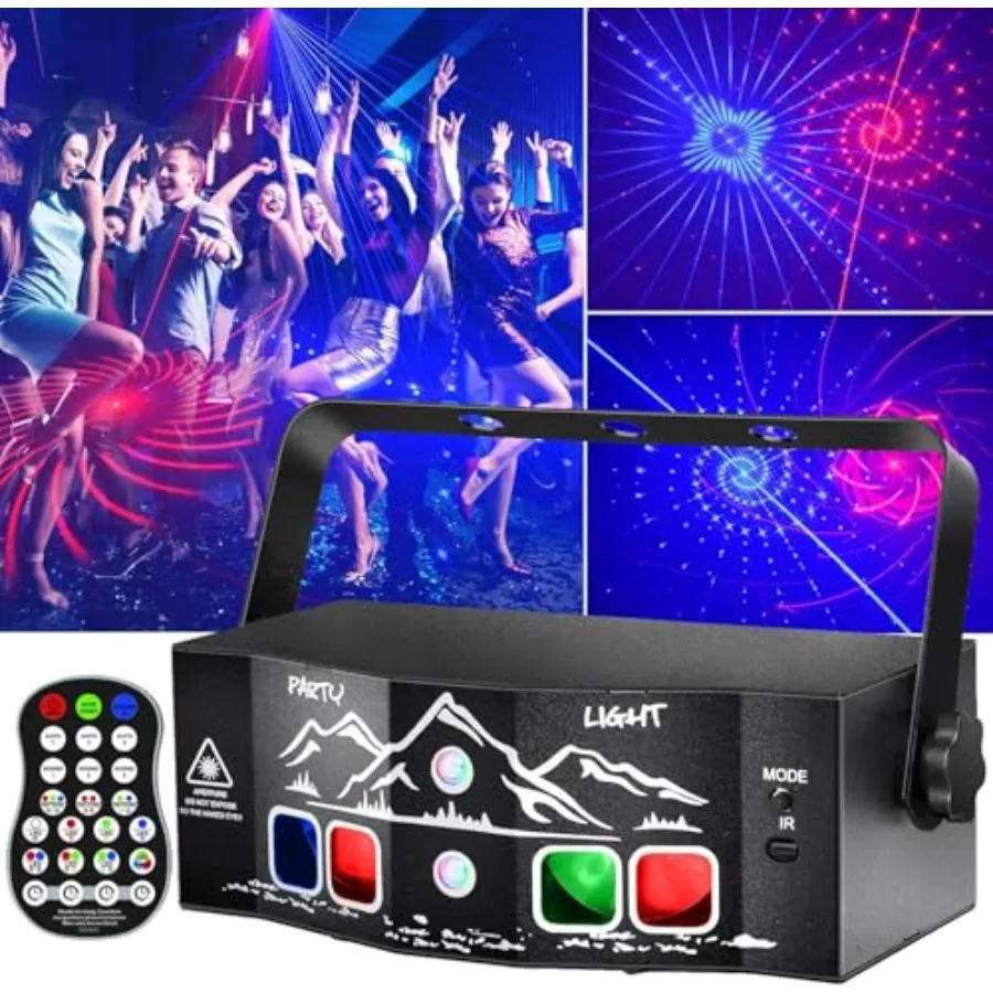 

4-Lens Party Lights with Unique Blue Patterns - RGBW LED Background Strobe Light, Sound Activated DJ Stage Projector with Remot