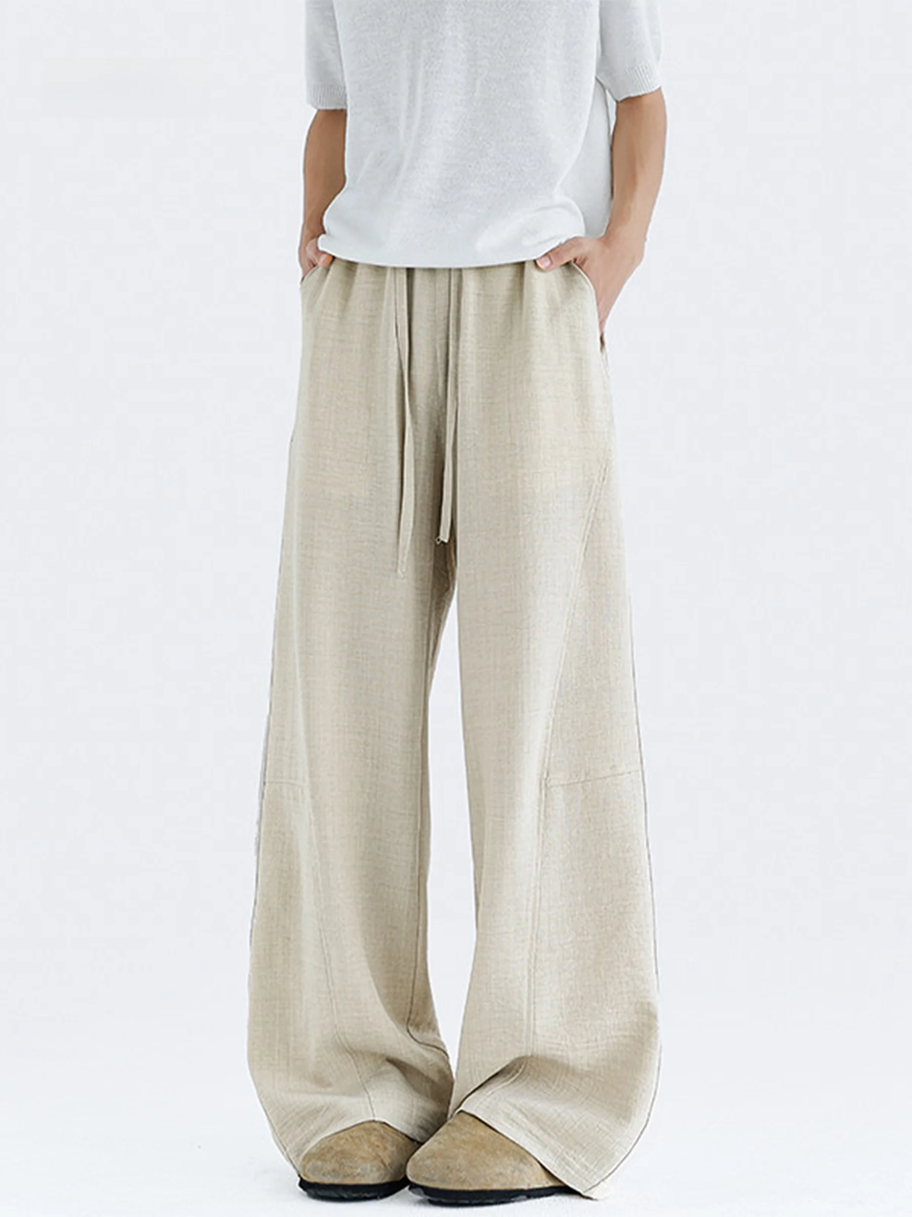 

Men's And Women's Casual Loose Wide Leg Pants Simulated Linen Quick Dry Comfortable Summer Fashionable Straight Cut Trousers