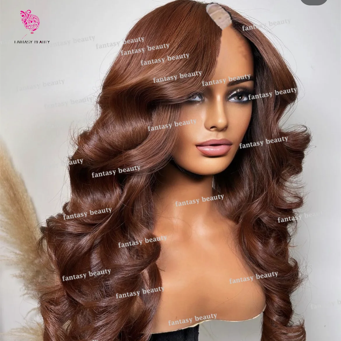 

V part human hair wig middle brown body wave U part human hair wig 100% human hair 1 x 4 open lace wig 250% density 30 inches