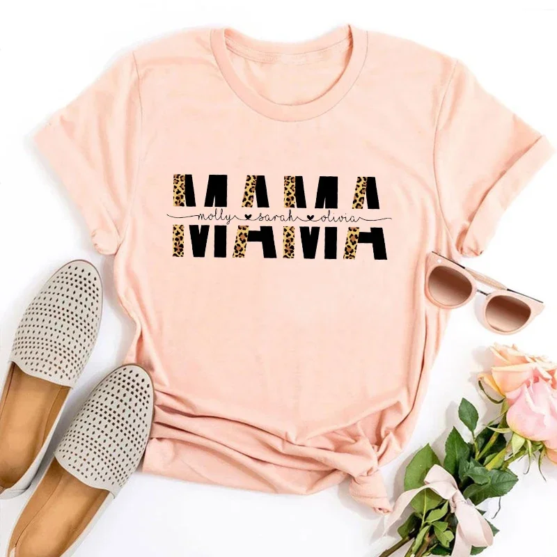 

Custom Mom Shirt with Kids Names Tshirt Leopard Print Personalized Mom Shirt Mother's Day Shirt Kid's Names Tee Gift for Mom