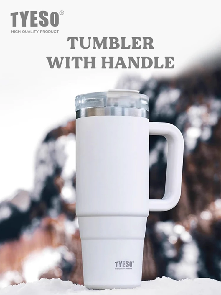 Tyeso 8866 Kubek o dużej pojemności Izolowany kubek do kawy ze stali nierdzewnej z pokrywkami Kubek ze słomką do podróży Kubek termiczny