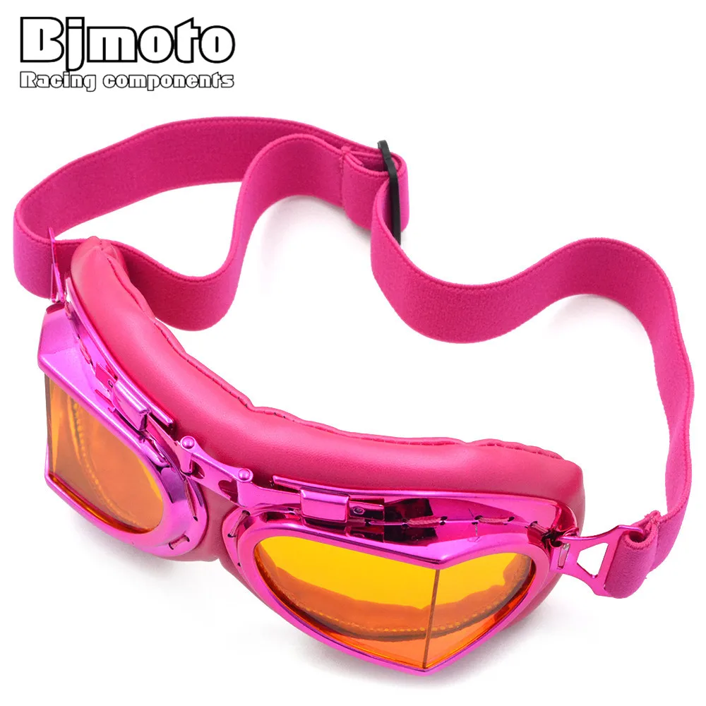 Bjmoto moto Pink Goggles Glasses Vintage Pilot goggles For motorcycle helmet goggles