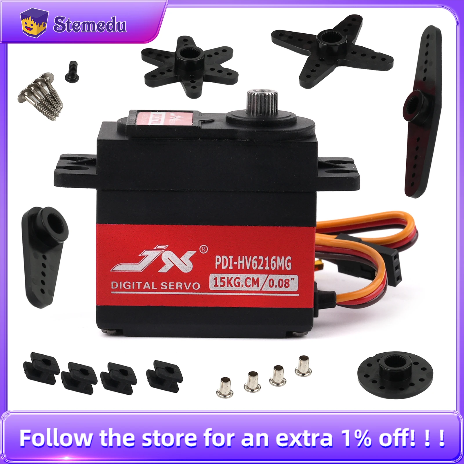 JX PDI-HV6216MG 15KG High Torque 120 Degree Standard Digital Servo Motor 8.4V Metal Gear for RC Cars Aircraft/Drone/Robotic Arm