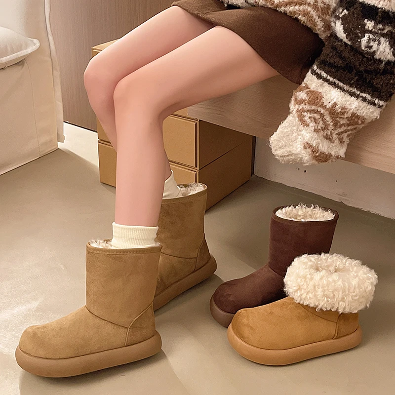 2026 Winter New Thickened Fleece-Lined Short Snow Boots, Warm and Cozy, Super Popular Casual Northeast Cotton Shoes