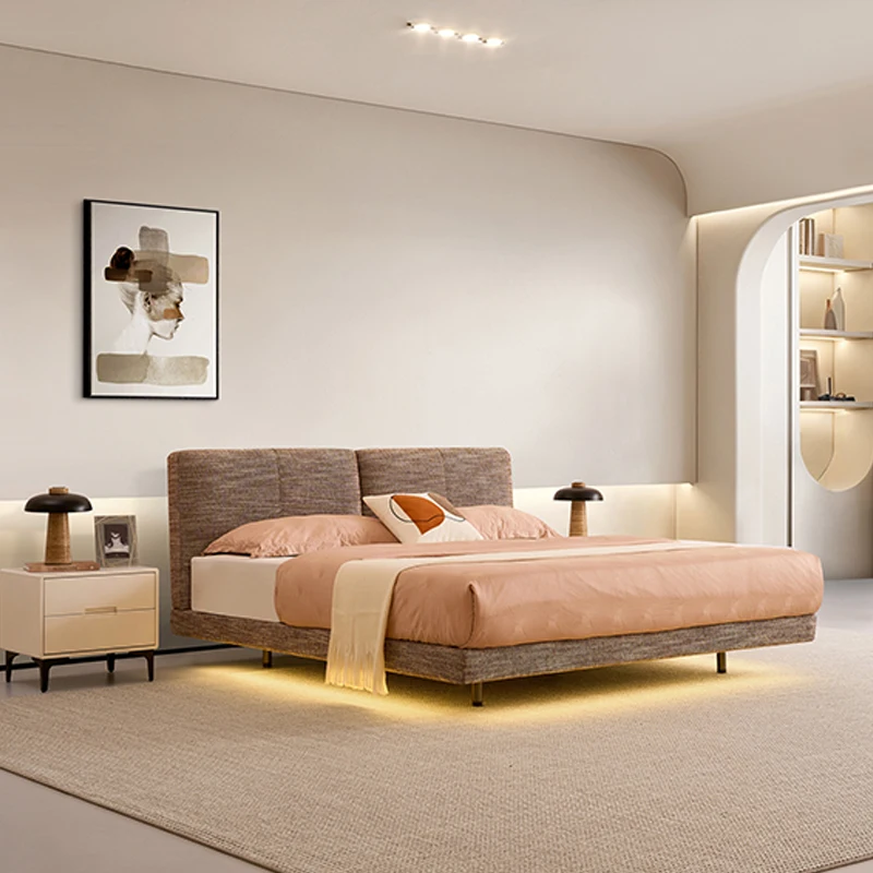 

Роскошная розовая кровать размера Queen-size из хлопка и льна с деревянным каркасом для девичьих спален, с обивкой, класса люкс