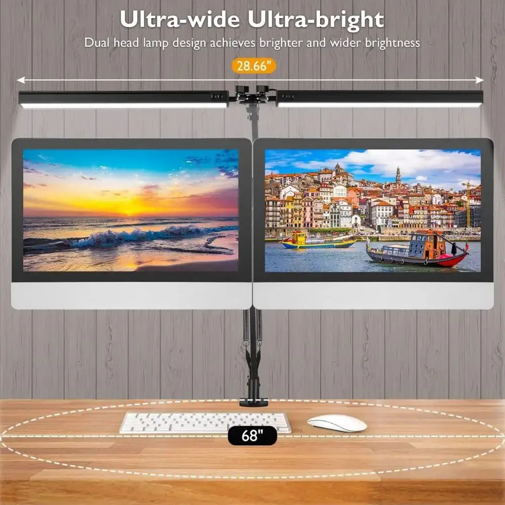 Bright Desk Lamp for Work/Study LED Reading Lamp 3Colors 10 Brightness Dimmable Desk Light Double Swing Arm LED Table Desk Light