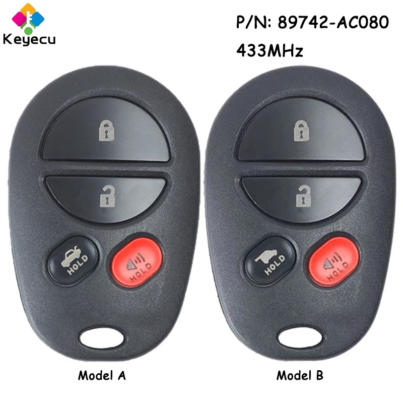 KEYECU Replacement Remote Car Key With 4 Buttons 433MHz for Toyota Kluger Aurion 2006 2007 2008 2009 2010 2011 Fob 89742-AC080