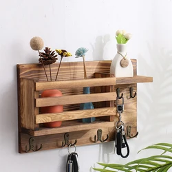 Mails and Keys Sorting Rack Wall Mounted 41cm Wooden Shelf Hooks Hanging Coat Hat Bag Rustic Decor Hallway Bedroom Garage Garden