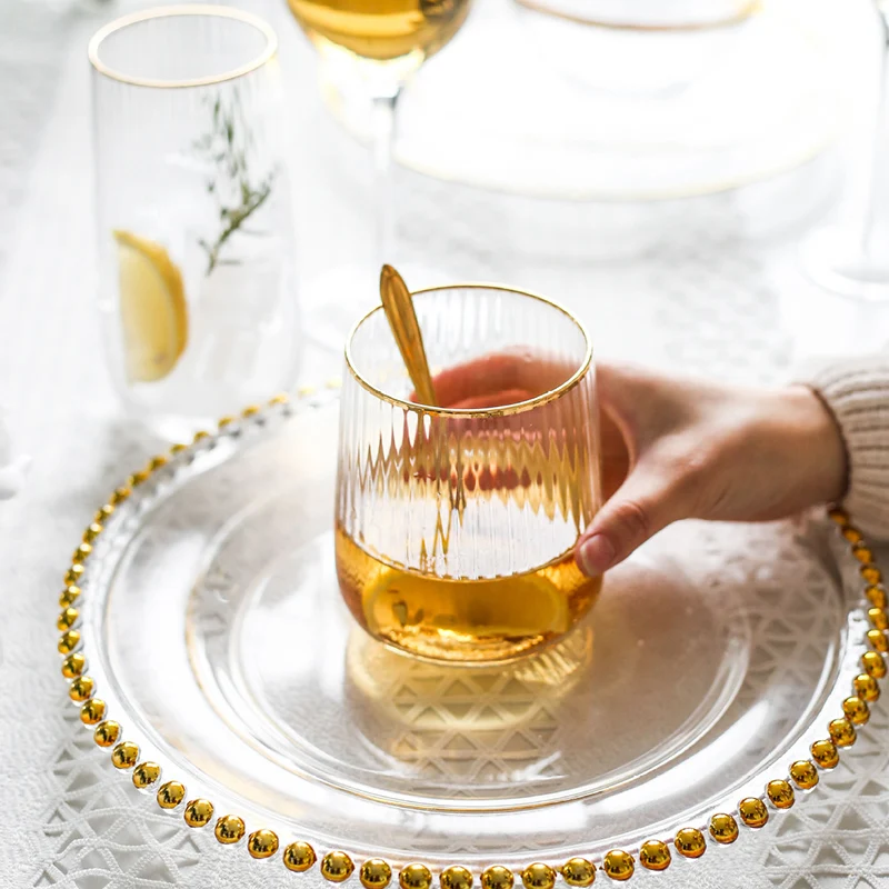 Large Glass Cup Crystal Gold Rim Drinking Cup Lead-free Wine Glasses Cocktail Whiskey Cup Tea Coffee Mug Home Cafe Bar Drinkware