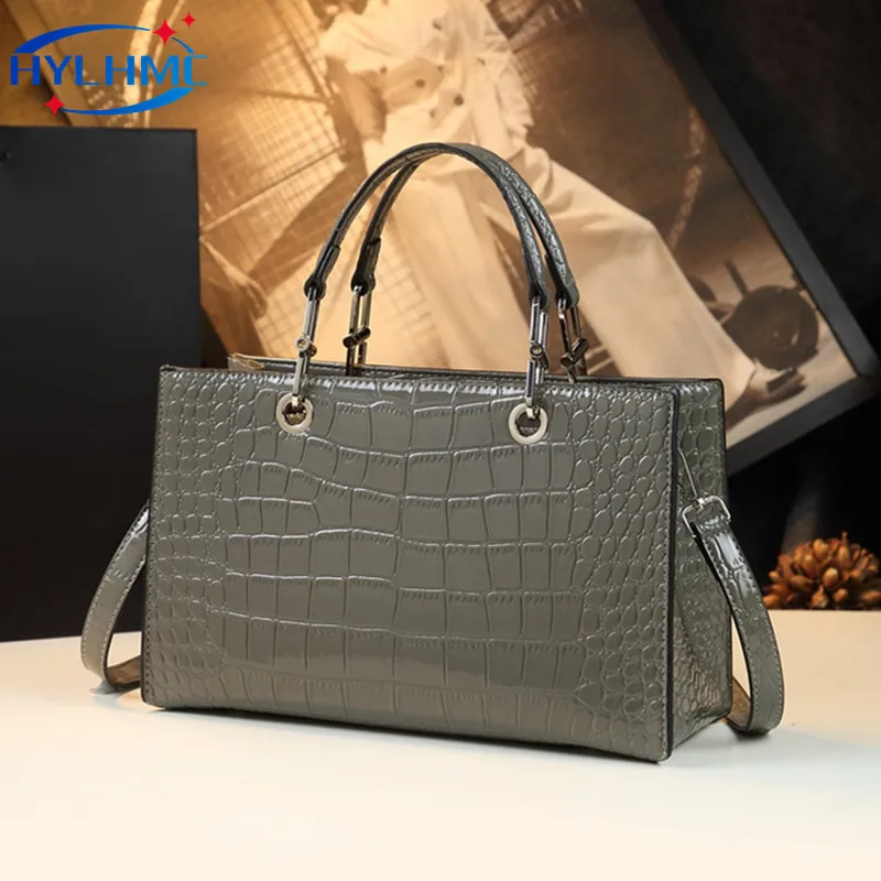 

Large Capacity Genuine Leather Women's Bag Brand New Dinner Shoulder Bag Mother Crocodile Pattern Crossbady Handbag Women Tote