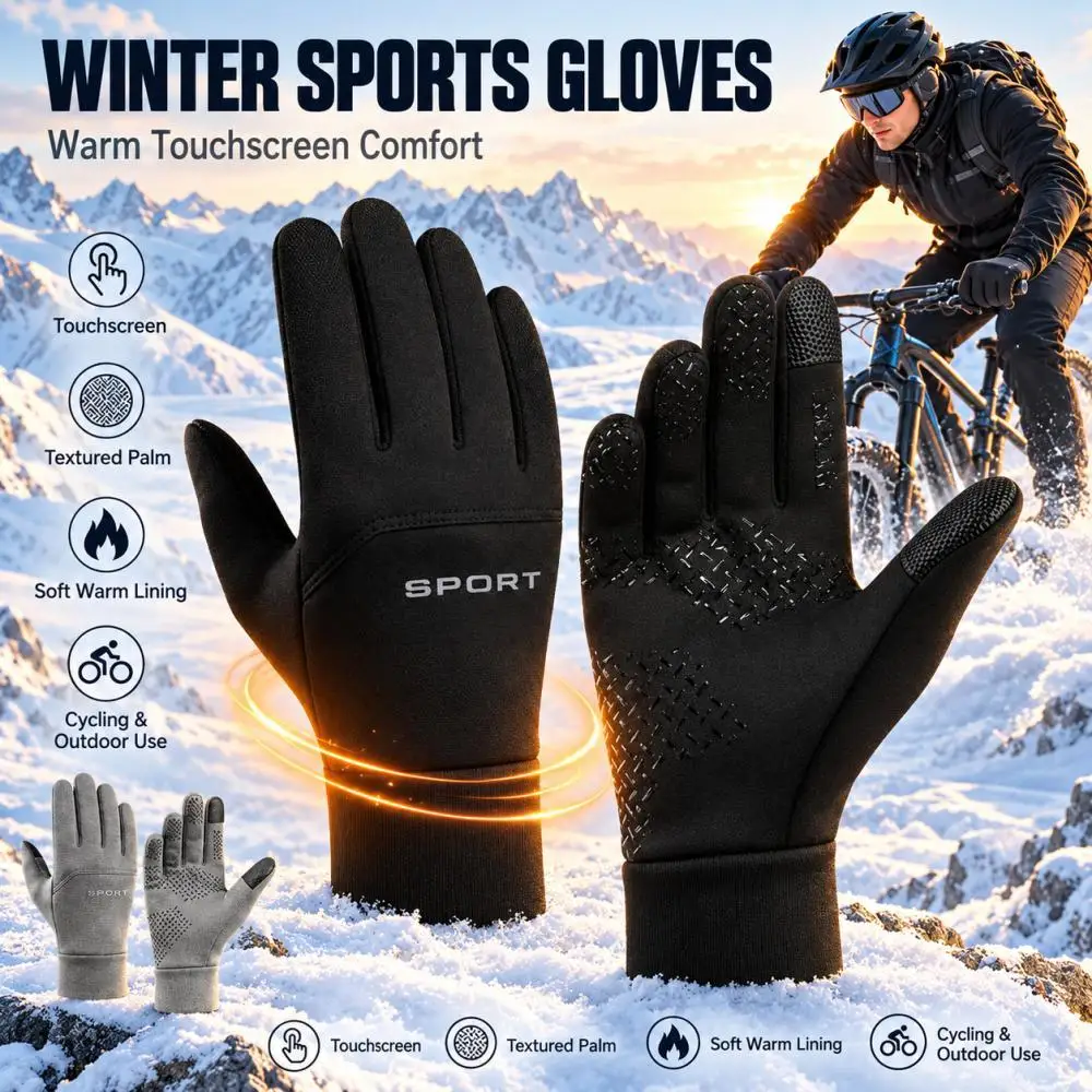 leece Lined Touch Screen Cycling Gloves Warm Thermal Sports Gloves for Winter Outdoor Riding Running