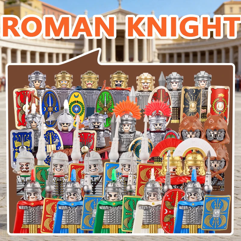 Medieval Roman Knight Soldier Figures Building Blocks Military Castle Wolf Warrior Legion Heavy Infantry Crossbowman Bricks Toys
