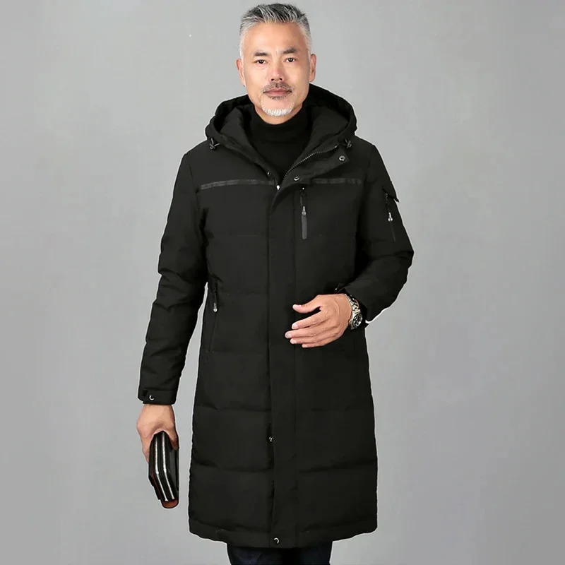 Veste matelassurera à capuche pour hommes, manteau en duvet, long, décontracté, canard, parkas, rembourré, plume, pardessus coréen, hiver