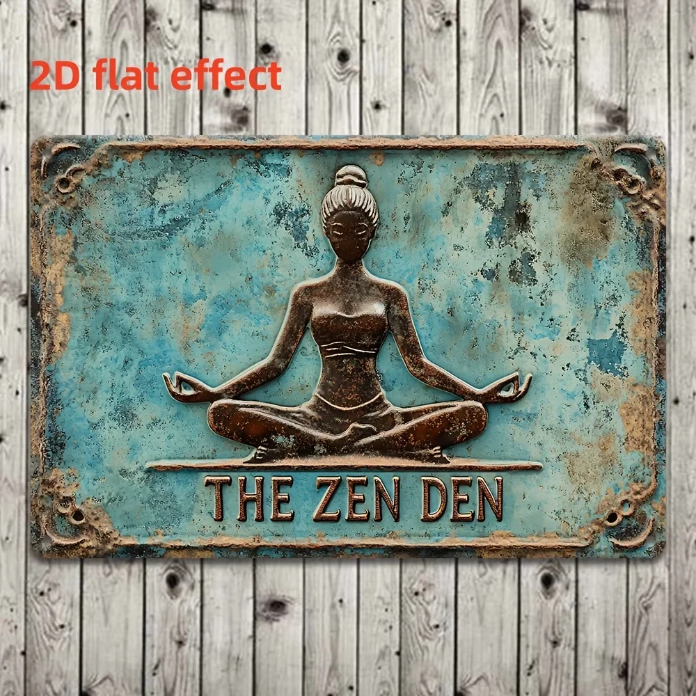 2D Flat - Vintage Zen Den Metal Sign  Aluminum Wall Decor with Meditating Woman Design, Perfect for Home, Garage, Cafe, Bar